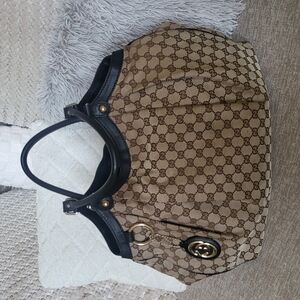 Gucci Beige/Black GG Canvas Large Sukey Tote Bag w/ COA